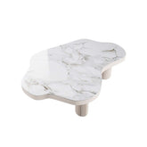 White sintered stone coffee table with three legs, perfect for indoor tea settings